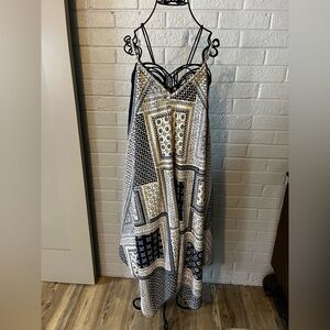 Speed Control Navy & Cream Patterned Handkerchief Dress